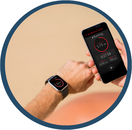 Man wearing smart watch checking results on his phone.